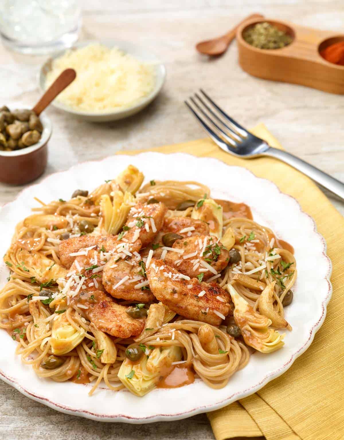 Angel Hair Pasta with Chicken and Artichoke-Caper Sauce