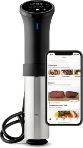 Anova Precision Cooker with image of its phone app alongside