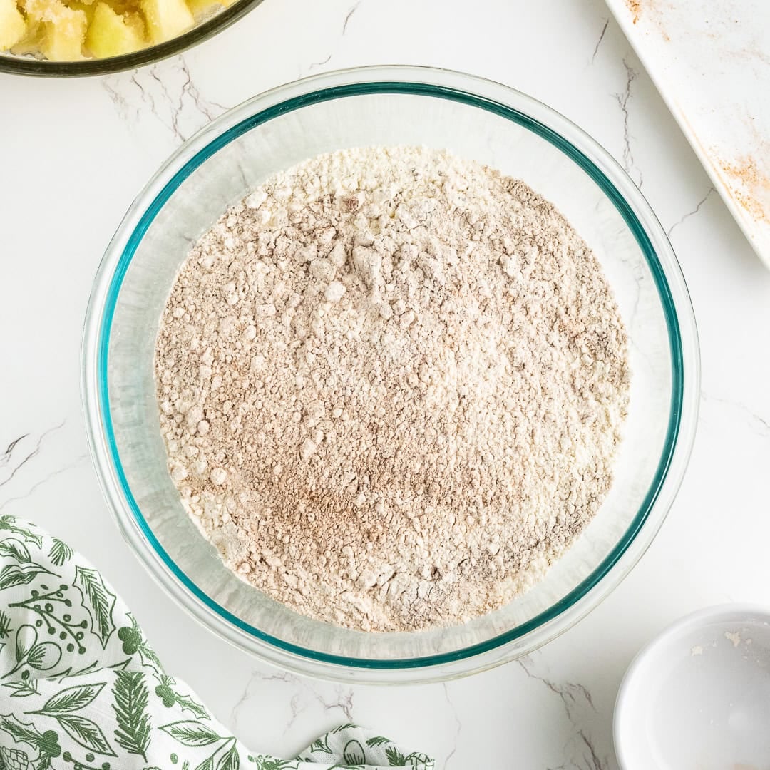 Dry ingredients sifted into a bowl.