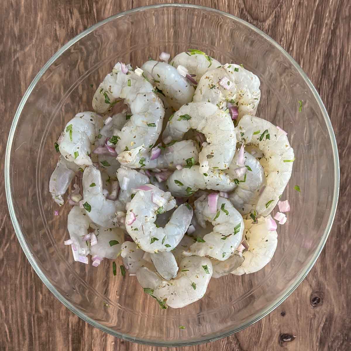 Shrimp in a glass bowl.