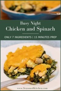 photo of Busy Night Chicken with Spinach formatted to pin recipe to PInterest