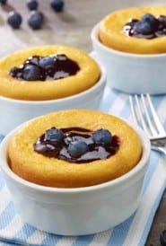 Individual Cheese Blintz Souffles with Blueberry Balsamic Sauce