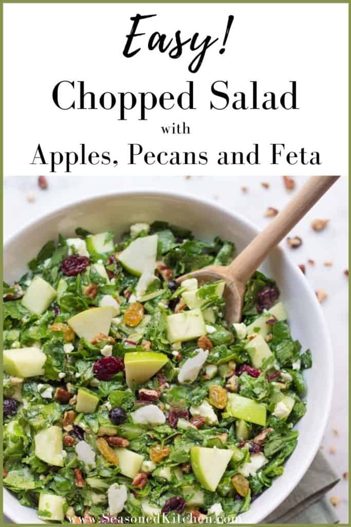 White bowl filled with Chopped Salad with Apples, Pecans and Feta Cheese