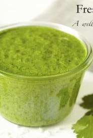 glass bowl of cilantro pesto