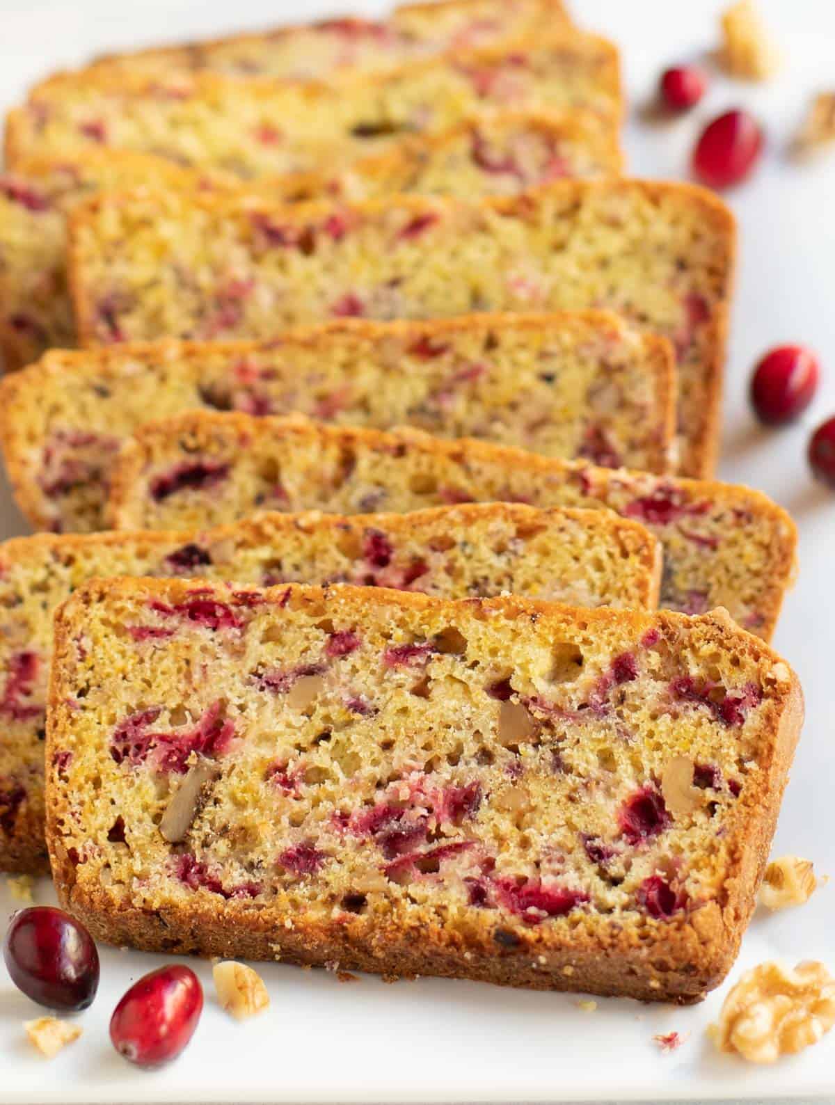 Cranberry Nut Bread sliced on a plate