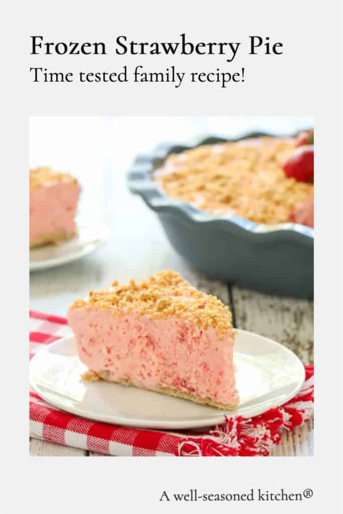 slice of Frozen Strawberry Pie on a plate formatted for sharing
