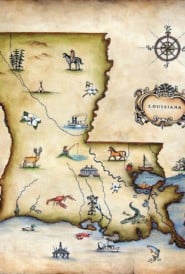 hand painted map of Louisiana