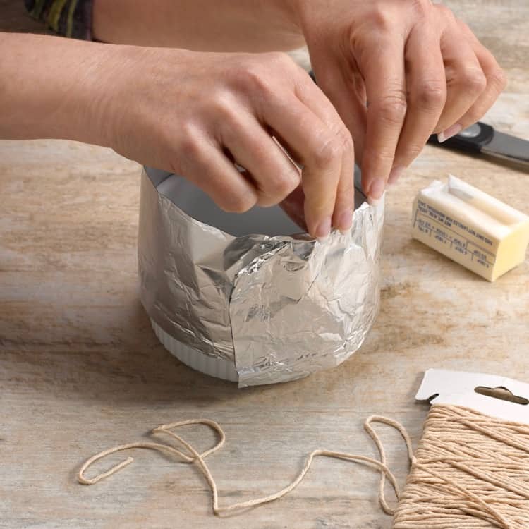 photo showing how to wrap foil around a souffle dish to make a collar