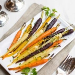 Oven Roasted Rainbow-Colored Carrots with Serving Pieces