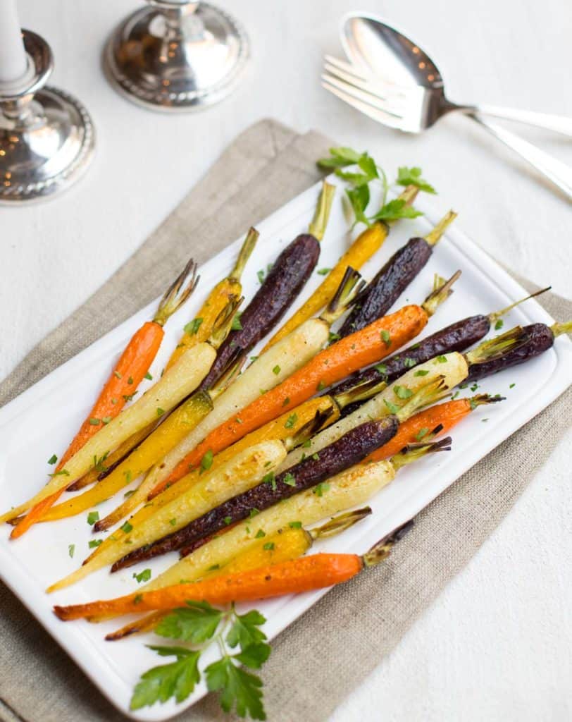 Oven Roasted Multi-Colored Carrots on platter