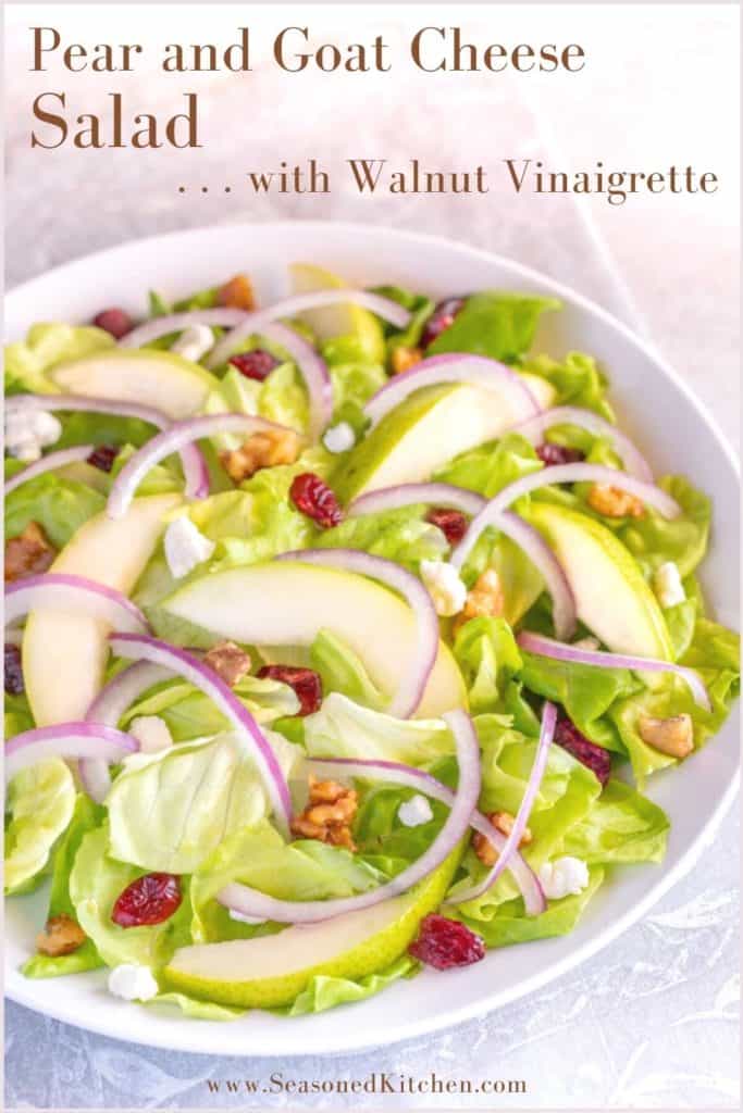 photo of Pear and Goat Cheese Salad formatted for sharing on Pinterest