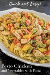 Photo of Pesto Chicken with Pasta formatted for pinning on Pinterest