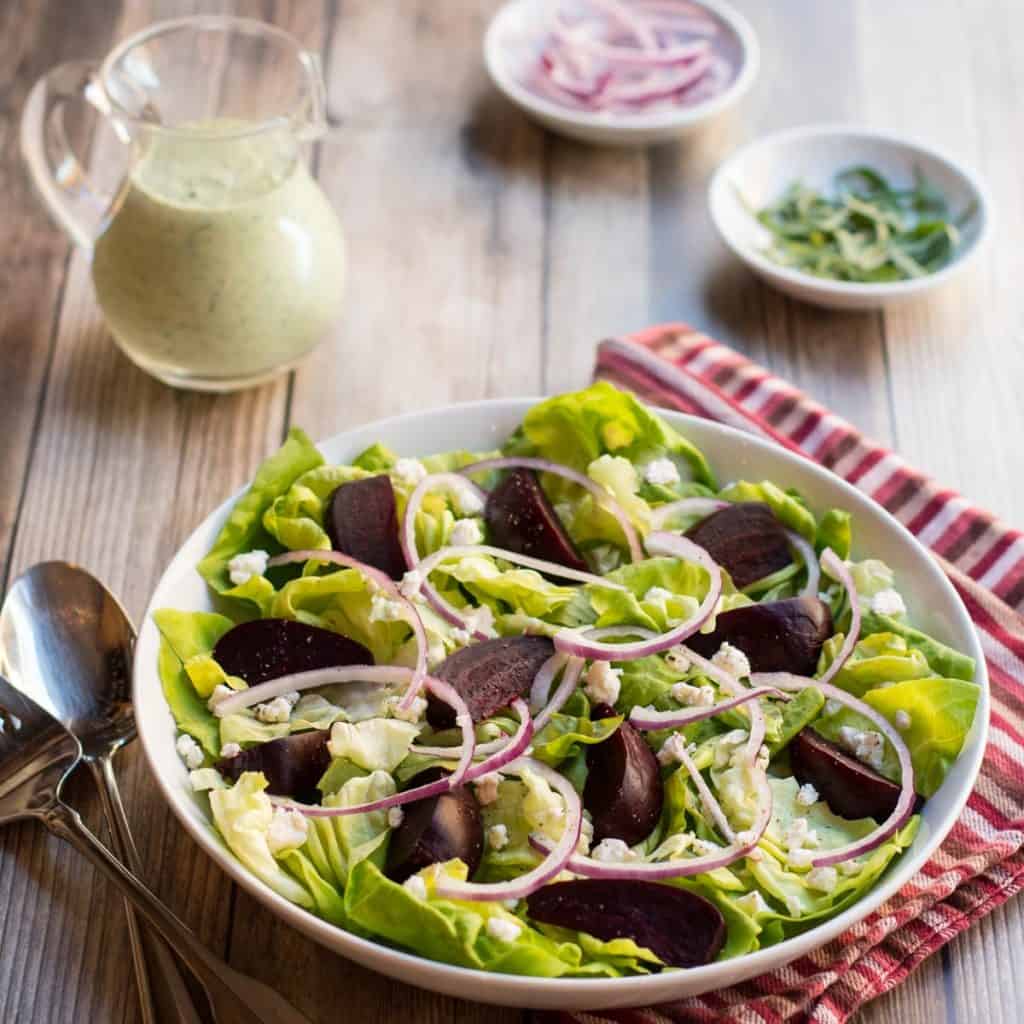 Roasted Beet Salad with Arugula Dressing on the side