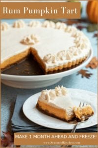 Rum Pumpkin Tart with a slice cut out to show filling