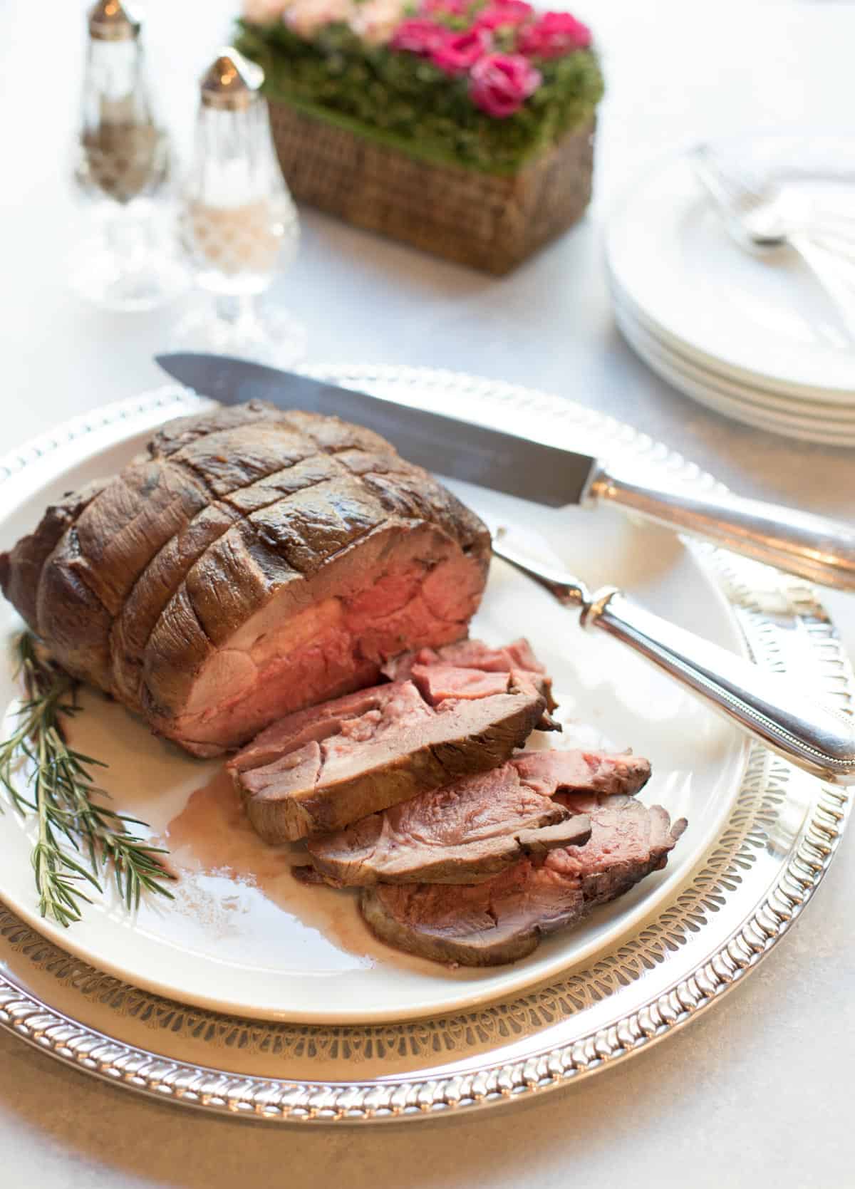 Marinated and slow roasted leg of lamb