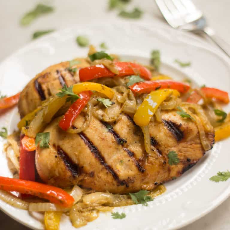 close shot showing a single serving of Southwestern Fajita Chicken