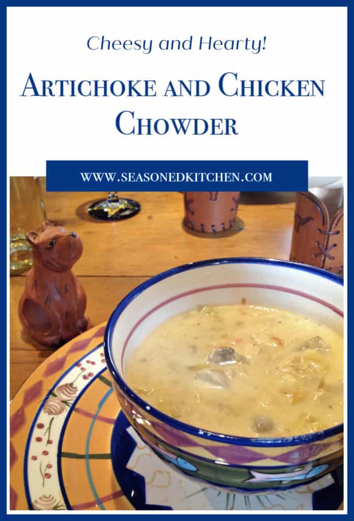 bowl of Artichoke and Chicken Chowder, formatted for sharing
