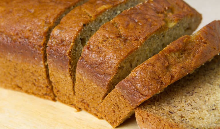 sliced loaf of banana bread