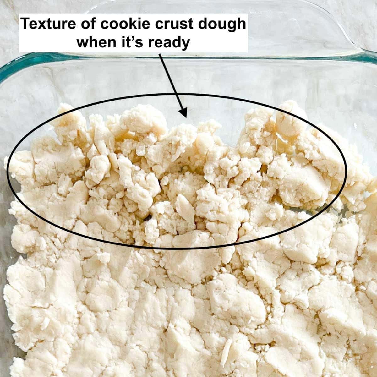 close up of raw crust dough showing the lumpy texture