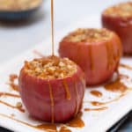 White platter with Caramel Cheesecake Apples
