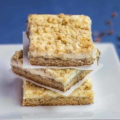 Square plate with a stack of Cheesecake Squares cookies