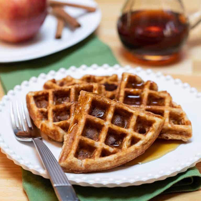 white plate with Cinnamon Apple Waffles