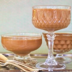 3 different shaped glassware holding Easy Chocolate Mousse