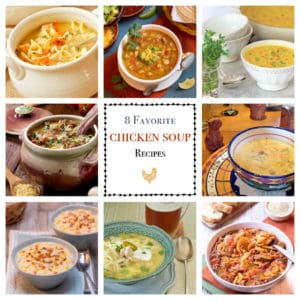collage of 8 different chicke soup recipes