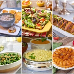 collage of 6 dishes that feature fall flavors.