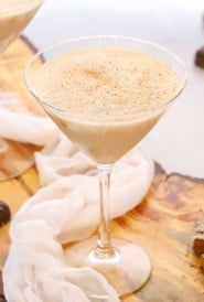 close up of a martini glass holding a portion of Frozen Brandy Alexander cocktail