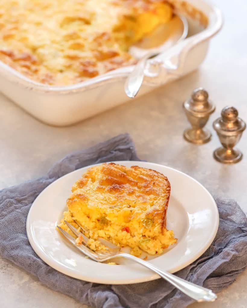 plate holding one serving of green chile egg casserole