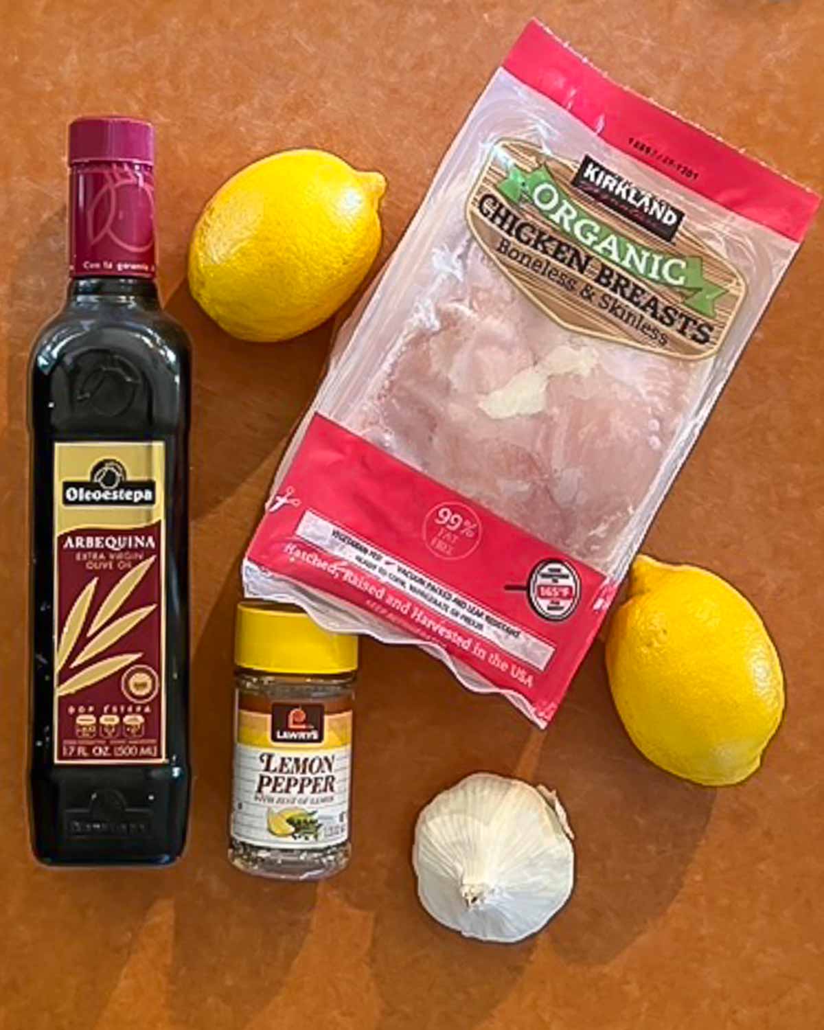 Overshot of the ingredients needed to make Grilled Lemon Pepper Chicken