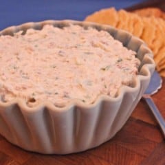 White dish filled with Country Ham Cheese Spread