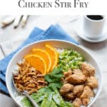 Healthy Chicken Stir Fry arranged in a white bowl