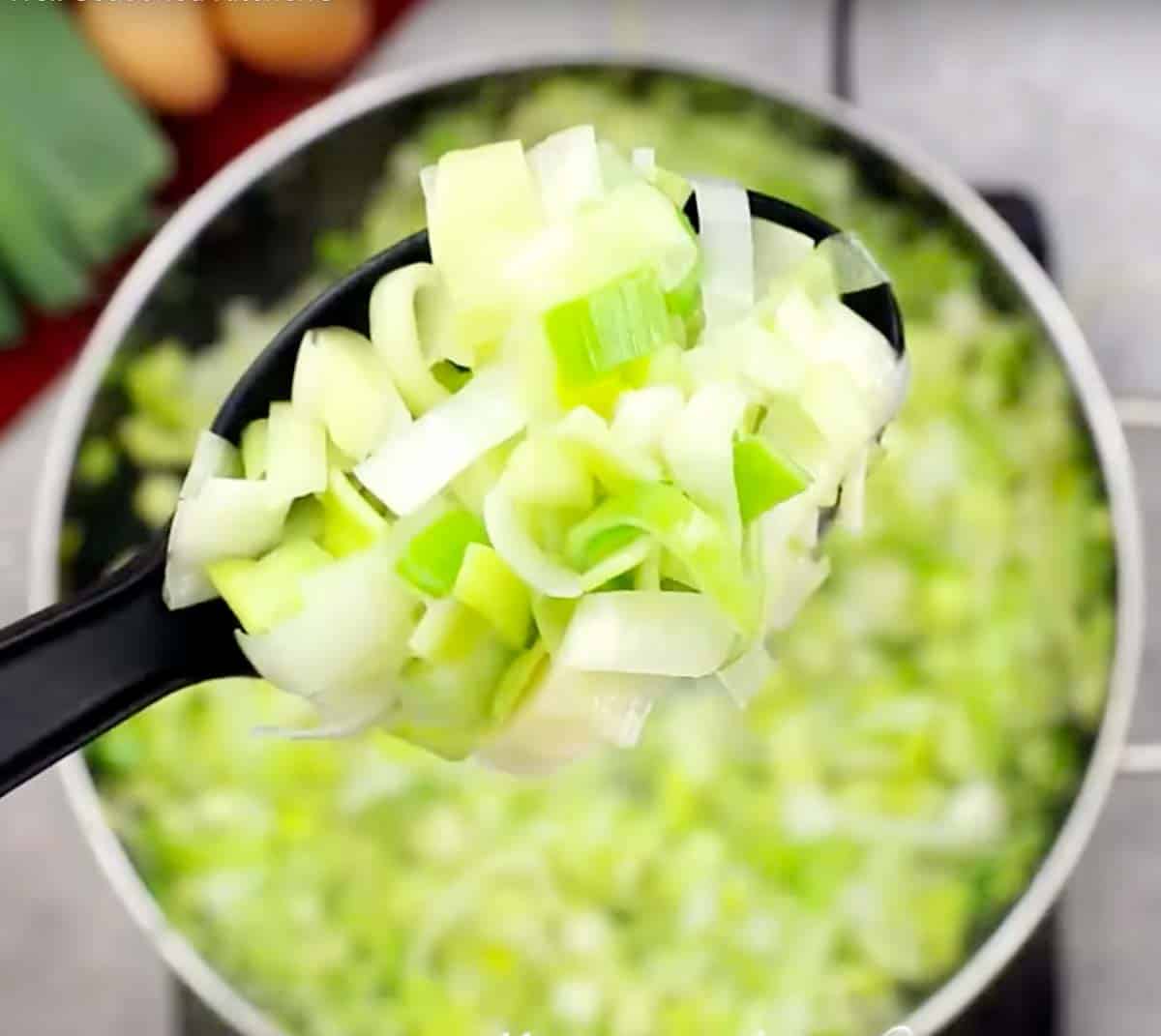 Leeks cooking in skillet