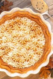 Overhead of Pumpkin Chiffon Pie with pie server on the side