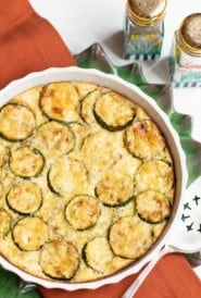 Round baking dish with zucchini custard