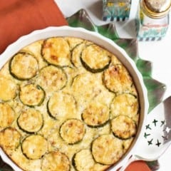 Round baking dish with zucchini custard