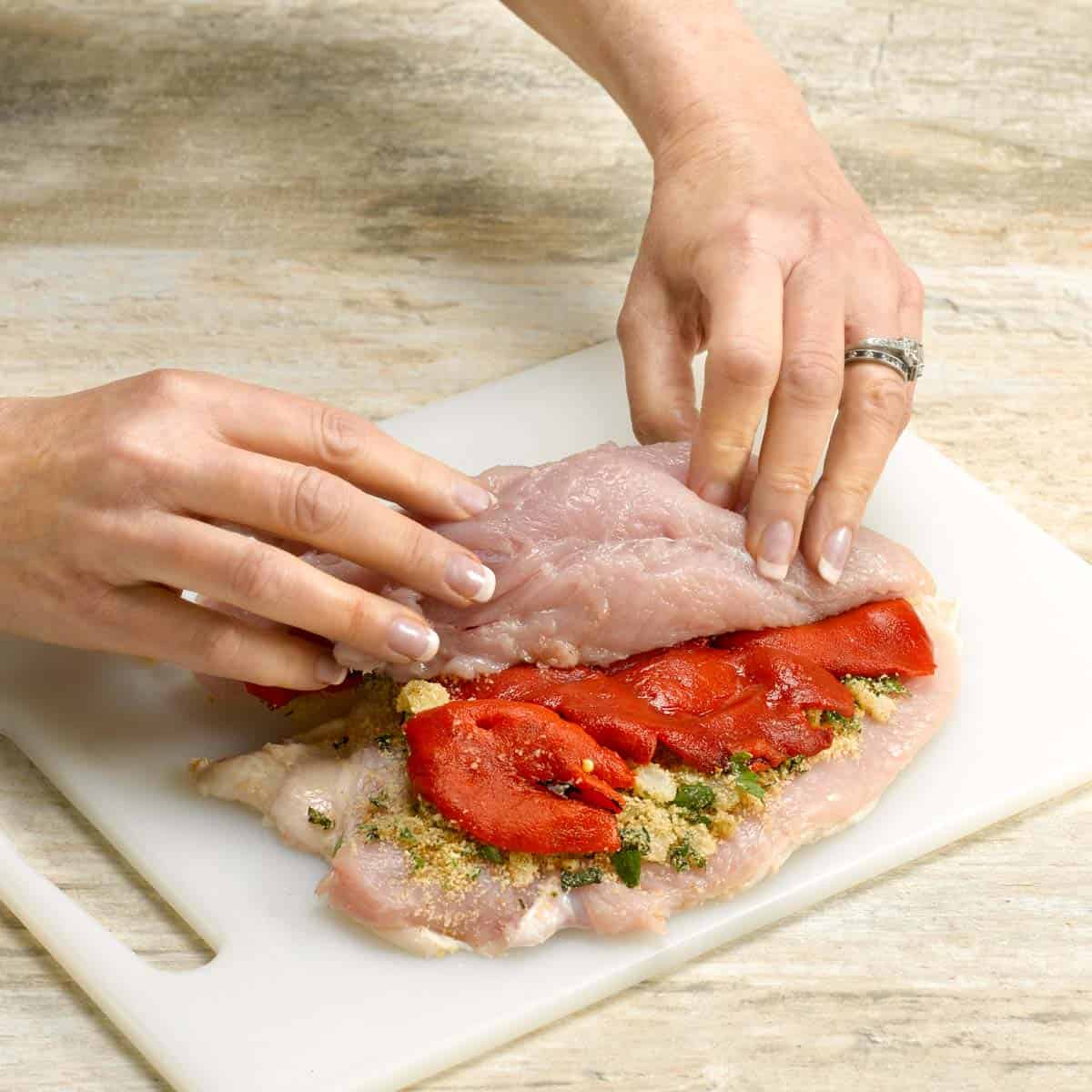 half turkey breast rolled with roasted red pepper stuffing