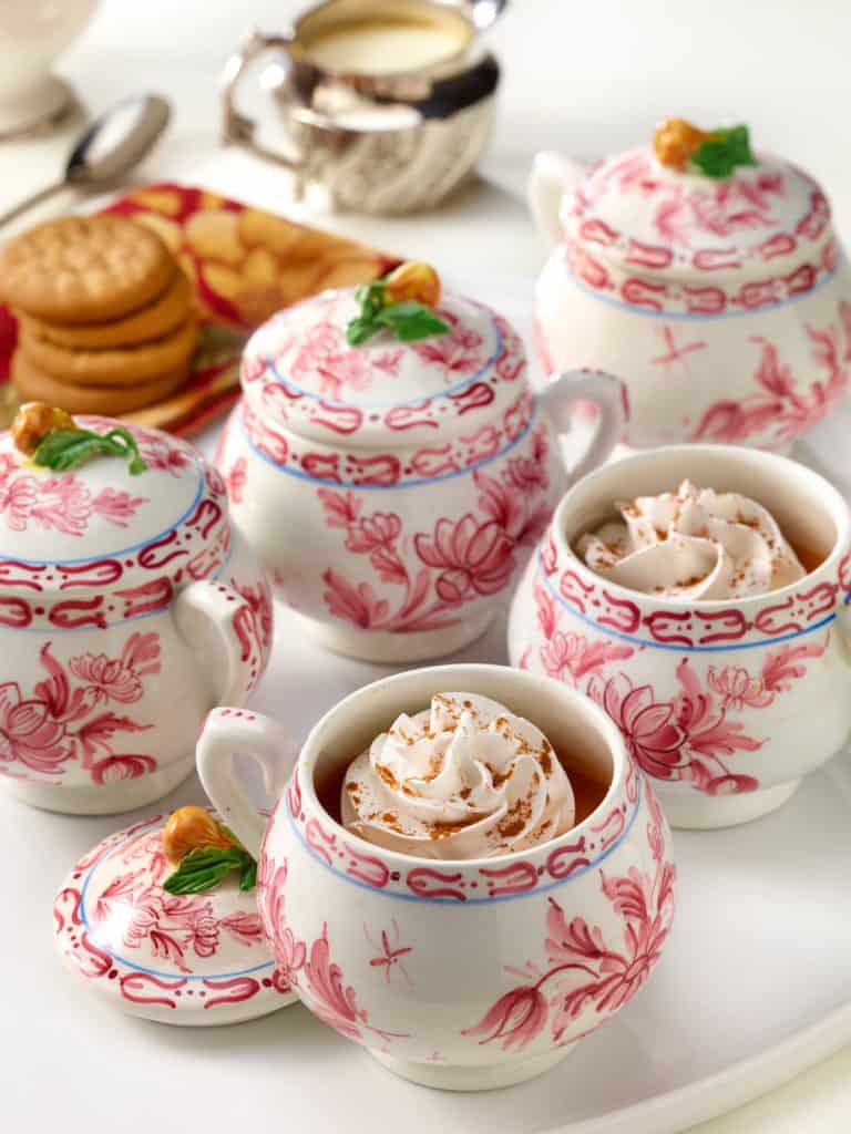 Red and white pots de creme filled with Rum Pumpkin 