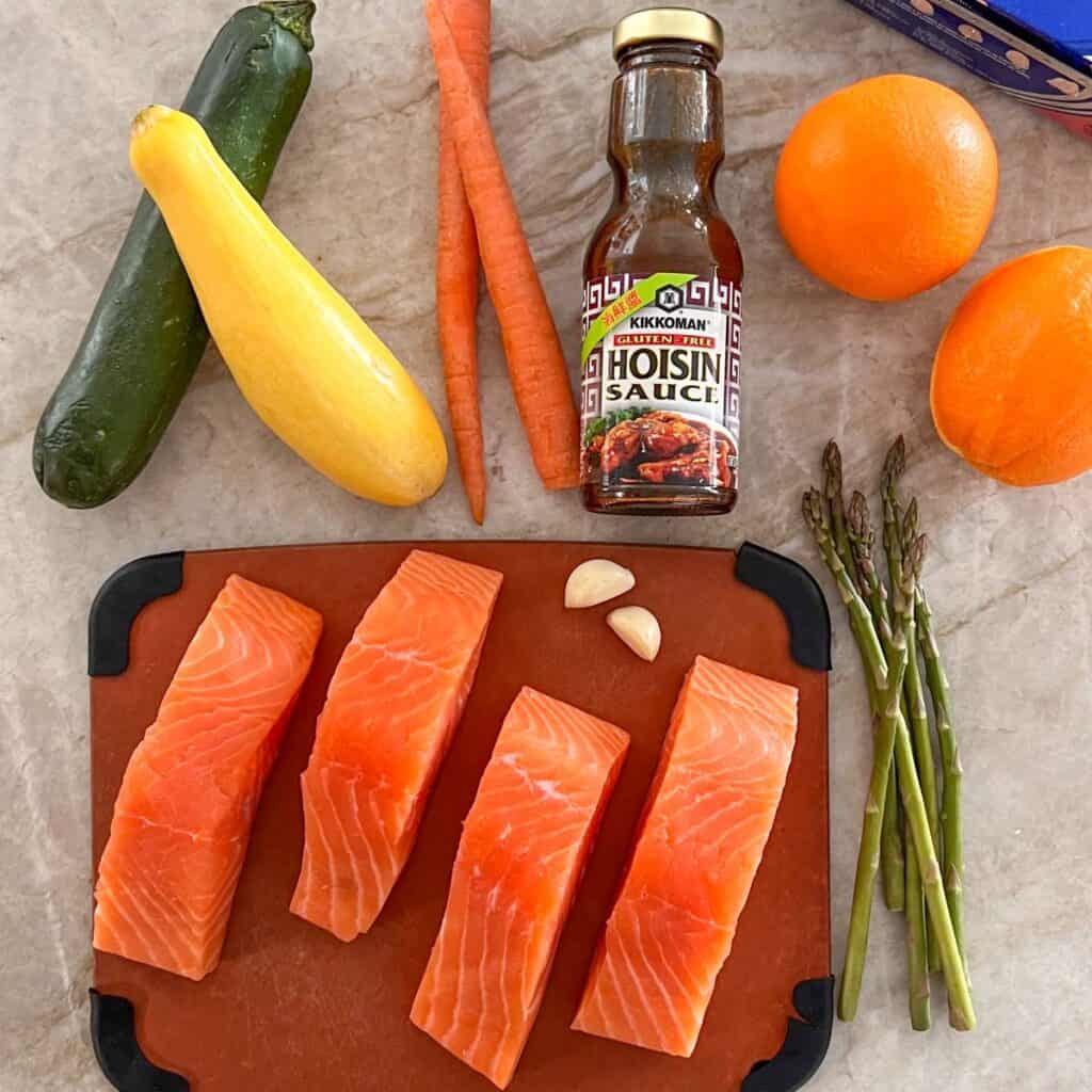 Shot of all of the ingredients in Baked Salmon in Foil