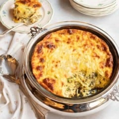 Round casserole of Sausage, Cheese and Hash Brown Strata