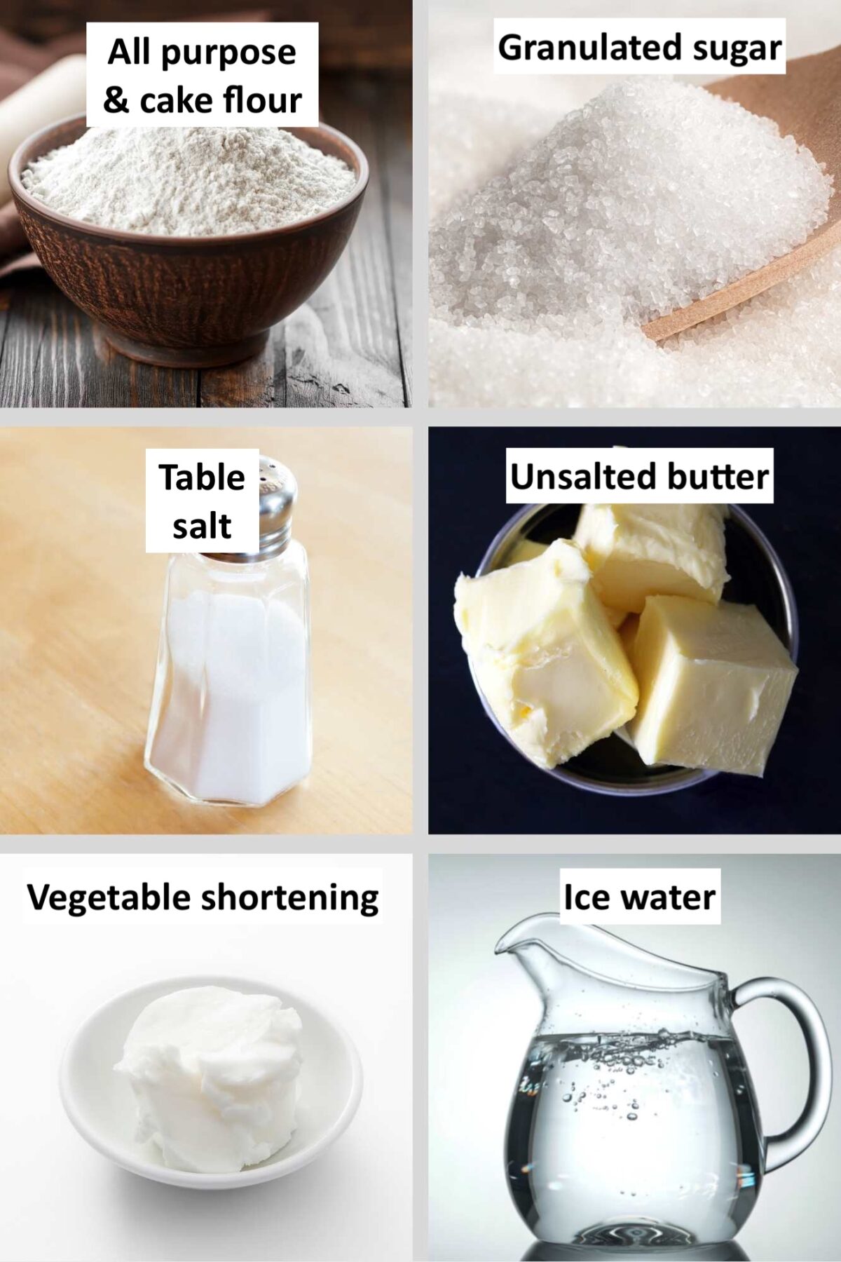 collage showing ingredients in tarte tatin crust dough