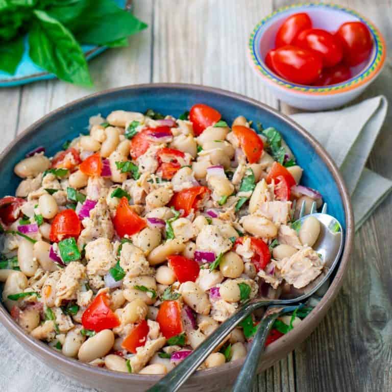 tuna, white bean, tomatoes and basil salad