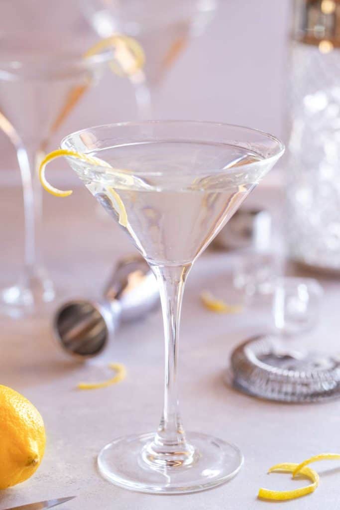 Martini glass filled with Vodka Martini with a Twist